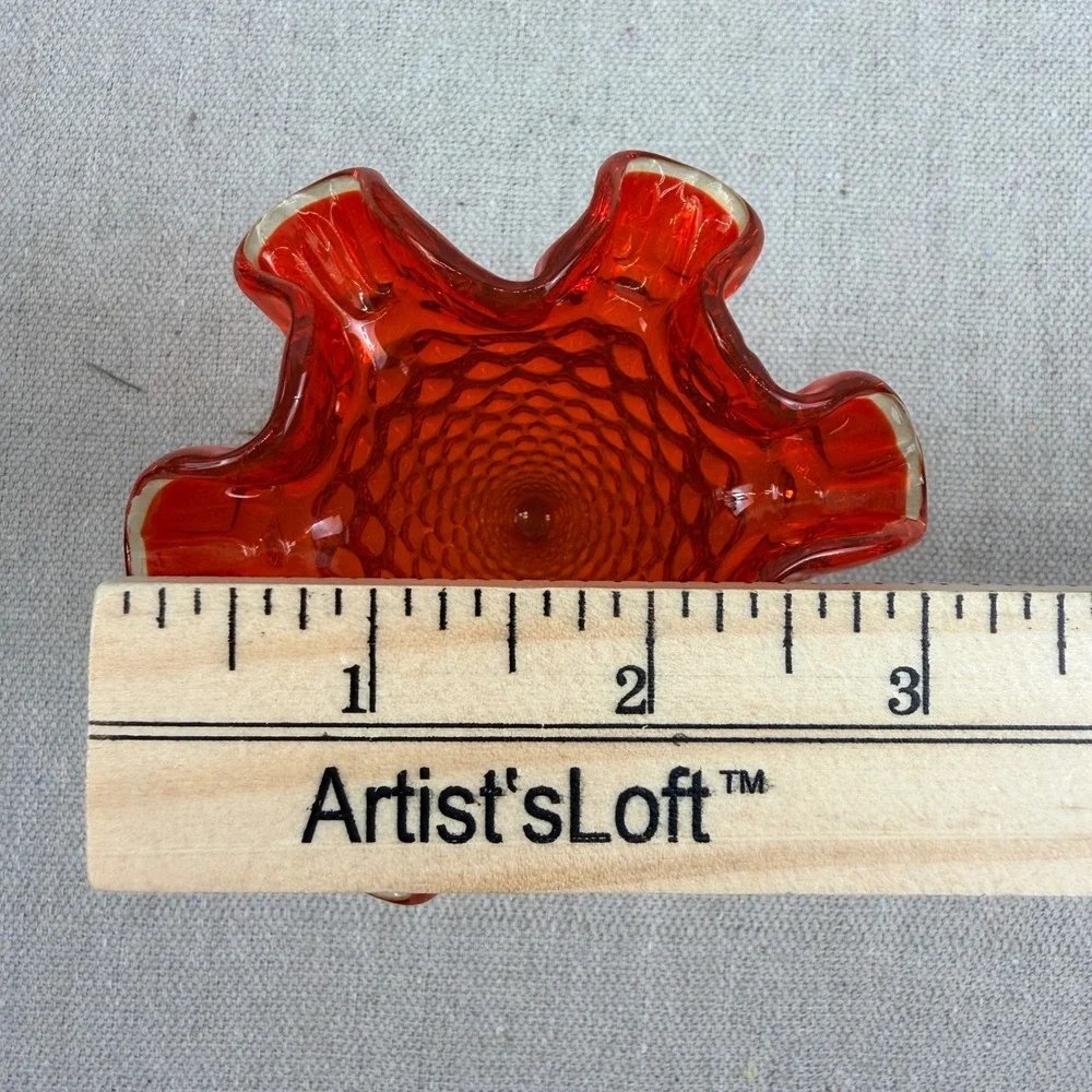 VTG‎ Signed Fenton Amberina Hobnail Ruffled Vase 5